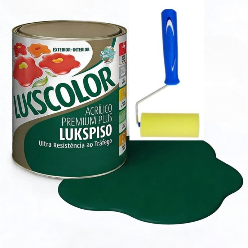 Tinta Verde Lukscolor 900ml p/ Piso e Parede + 1 Rolo 9cm