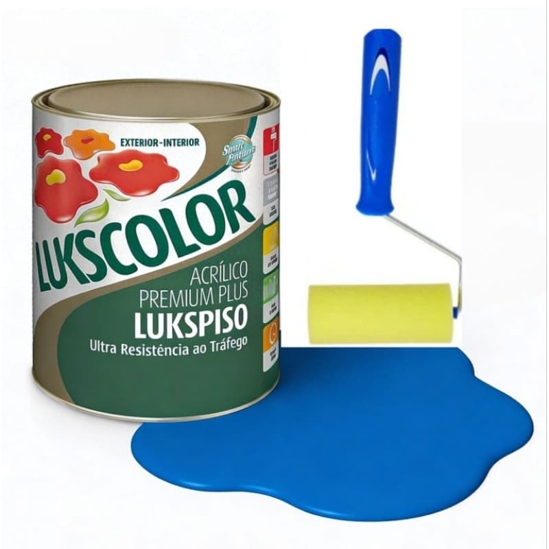 Tinta Azul Lukscolor 900ml p/ Piso e Parede + 1 Rolo 9cm