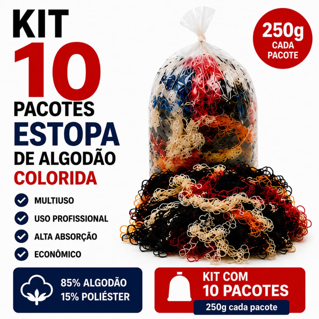 Kit 10 Estopas Algodão 250g Limpeza Oficina Mecânica Graxa Óleo