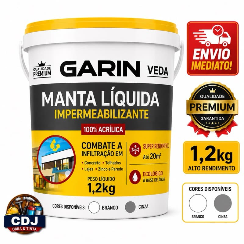 Manta Líquida Impermeabilizante Acrílica 1,2kg Para Laje Telhado Parede Anti Infiltração Branca Cinza