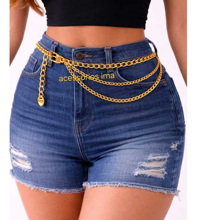 Cinto Corrente Feminino Metal com 2 Corrente Fino da Moda Blogueira
