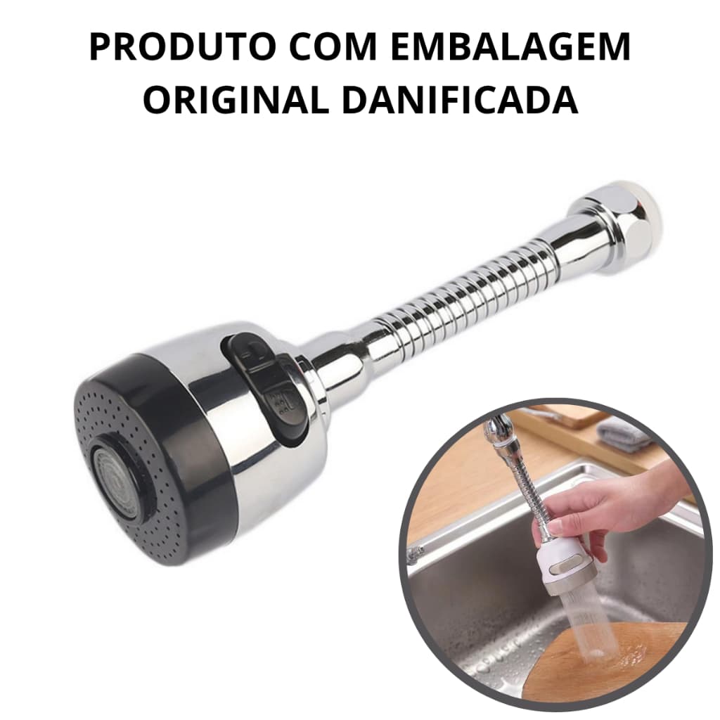 Extensor Torneira 360º Arejador Chuveirinho 2 Jatos Adaptador Pia Economiza Água EMBALAGEM ORIGINAL DANIFICADA