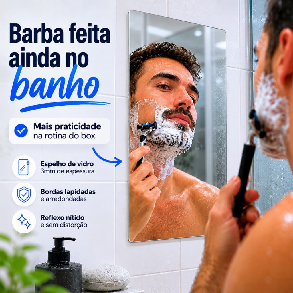 Espelho De Box Banheiro de Vidro Para Barbear ou Depilar De Banho Banheiro