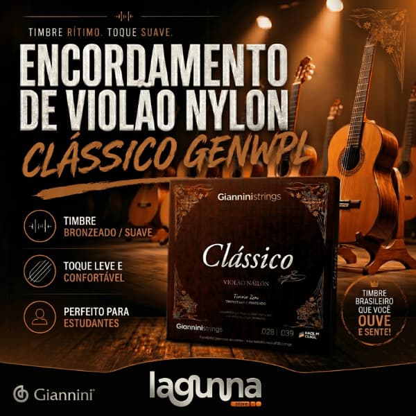 Encordoamento Violão Nylon Giannini Canário GENWPL .028 Tensão Média – Cordas Prateadas Originais