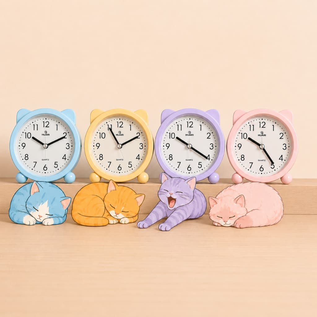 Relógio Despertador Quartz Infantil a Pilha Silencioso Colorido Fofo Mesa