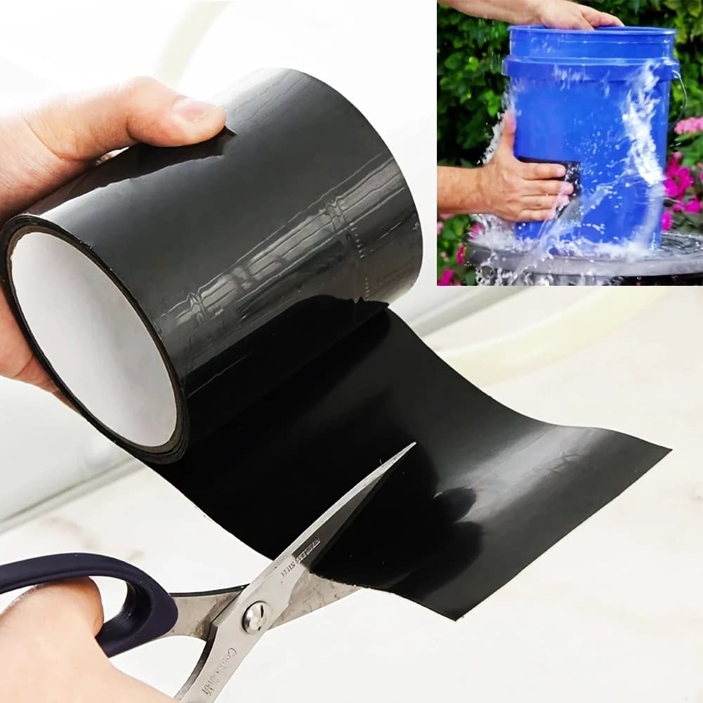 Super Fita Flex Leak Tape Preta Adesiva Impermeável 10cm x 150cm Veda Tudo Repara Vazamento
