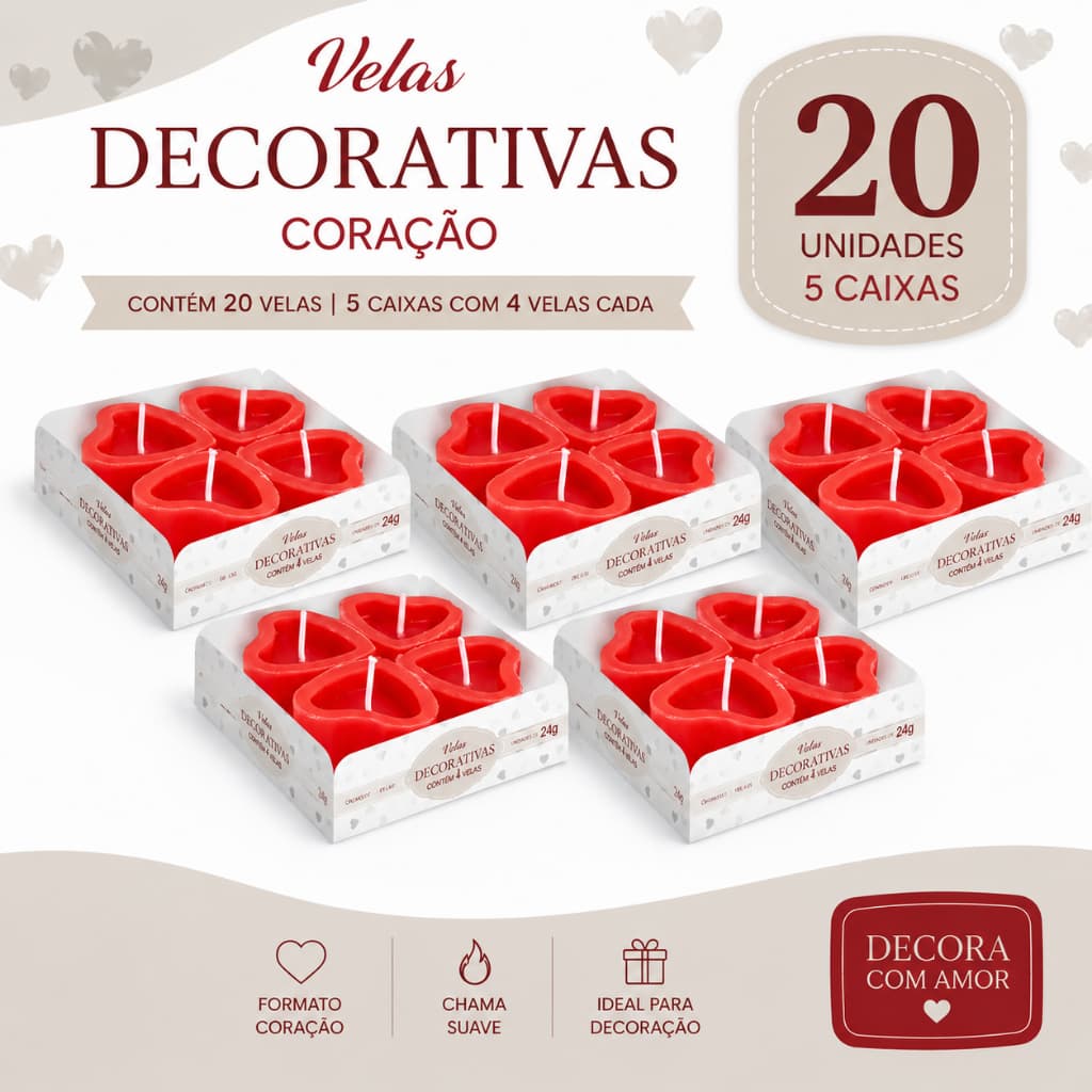 20 velas flutuante Decorativas Vermelha Coração Surpresa Namorados Casal