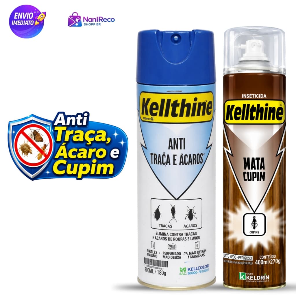 Kit Kellthine Anti Traça Ácaro e Cupim Inseticida Spray Mata Cupim e Elimina Traças e Ácaros Para Roupas Armários