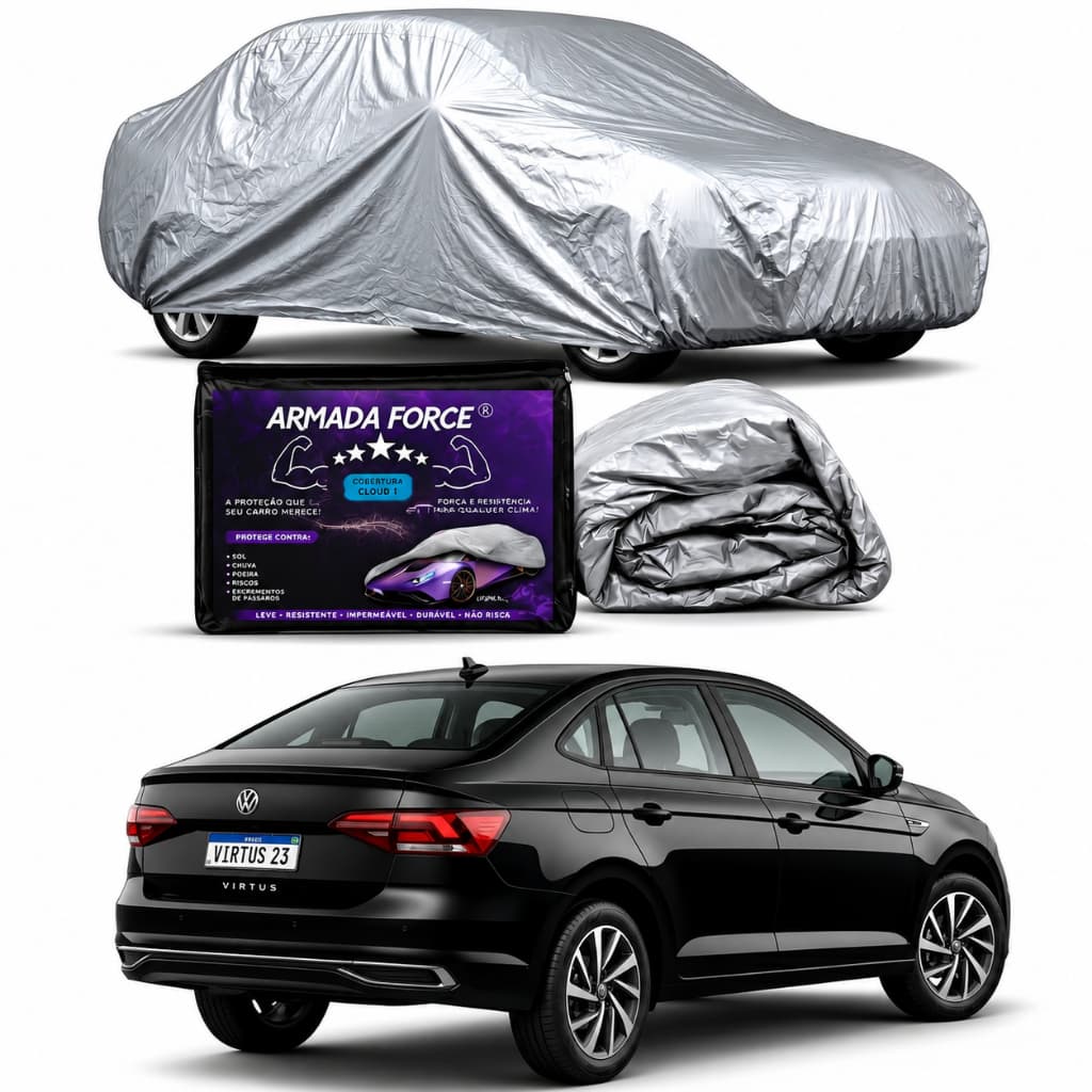 Capa Para Cobrir Carro Sedan Volkswagen Virtus 100% Impermeável Sem Forro Proteção UV Sol e Chuva