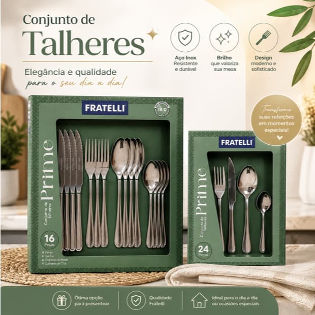 Jogo de Talheres Inox Premium 16/24 Peças Luxo Resistente Mesa Cozinha Conjunto Durável Elegante