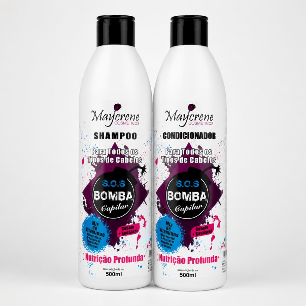 Kit shampoo e condicionador SOS Bomba de vitaminas Crescimento Cabelo Hidratação e Brilho Maycrene