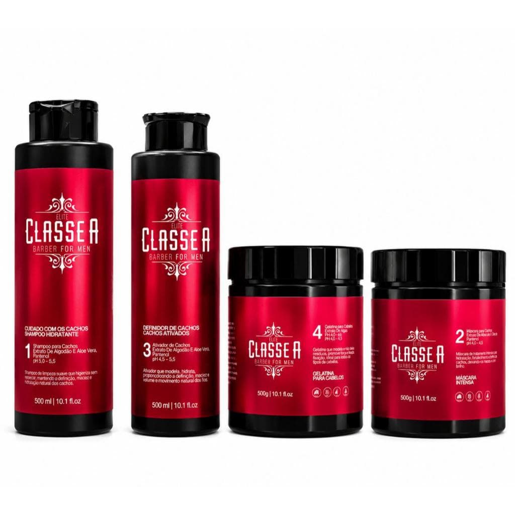 KIT CACHOS UNISSEX CLASSE A SHAMPOO, MÁSCARA, GELATINA E ATIVADOR 500ML - ORIGINAL