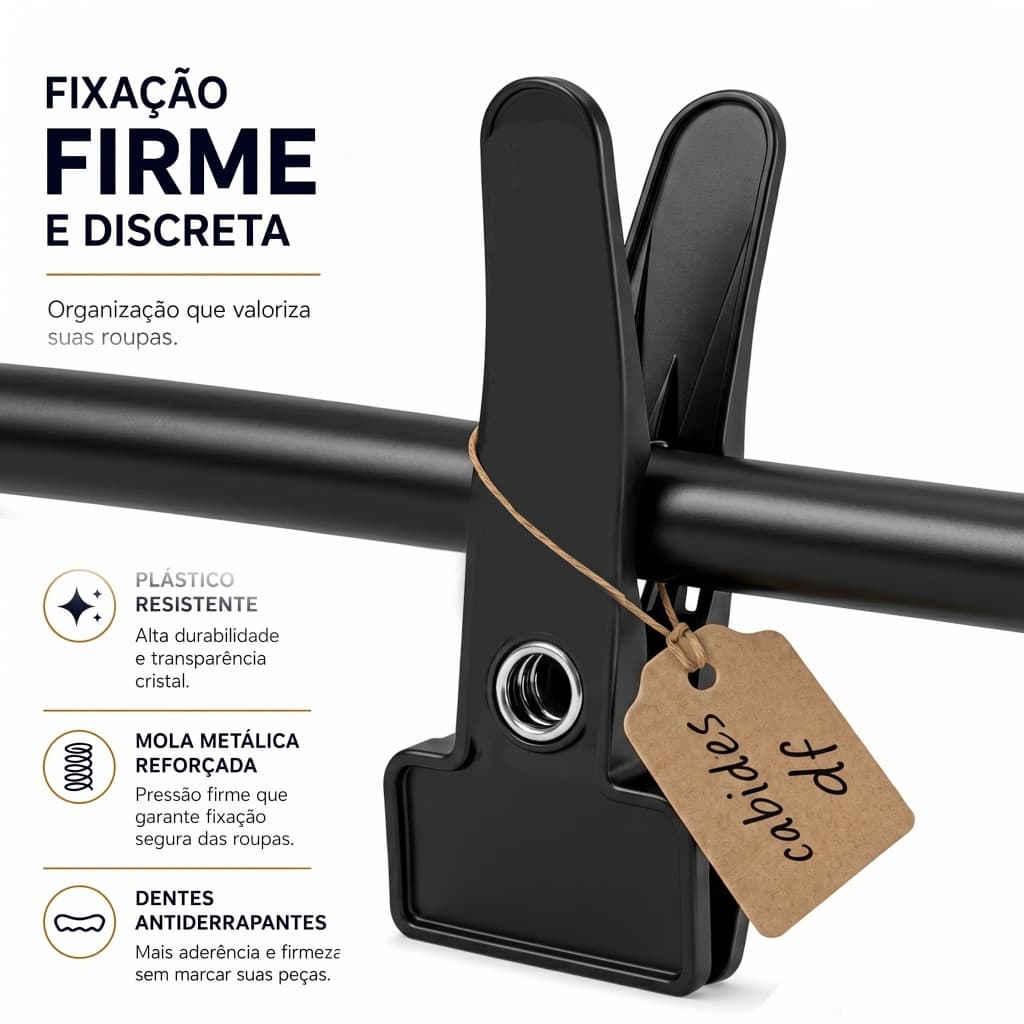 kit 50/100/200 Presilhas Prendedor Para Cabides de 8mm a 12mm de espessura Preto Atacado