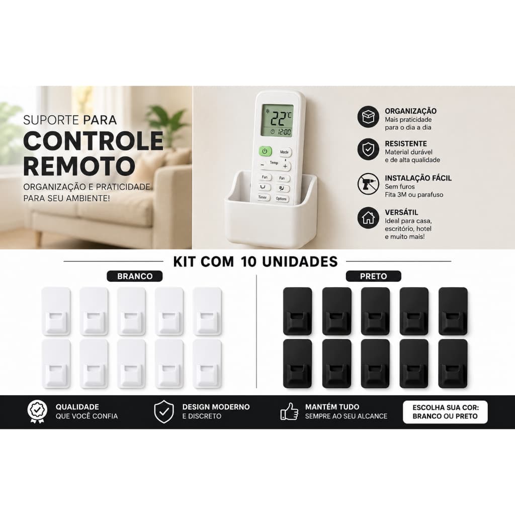 Kit 10 Porta Controle Remoto Parede Universal 3D