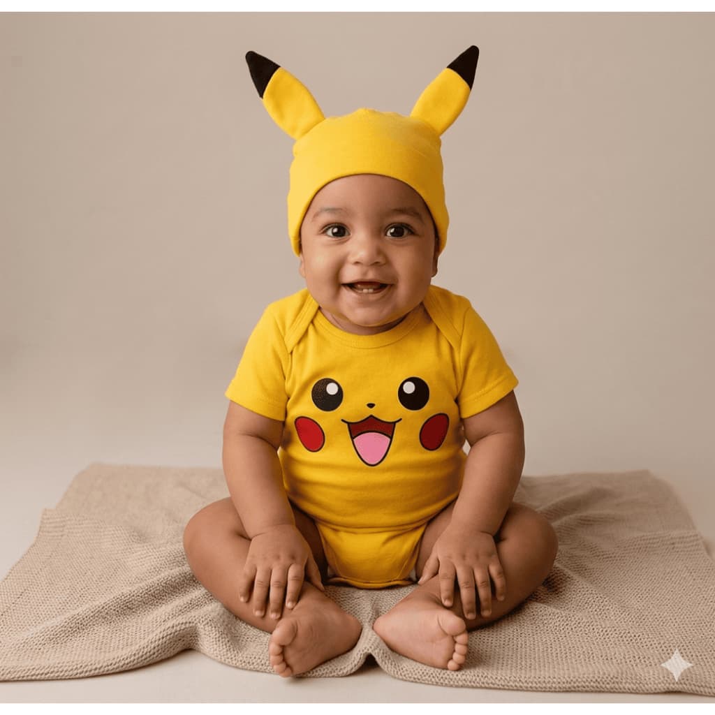 Body Bebê Mêsversário Temático Do Pikachu Super Confortável Linha Premium