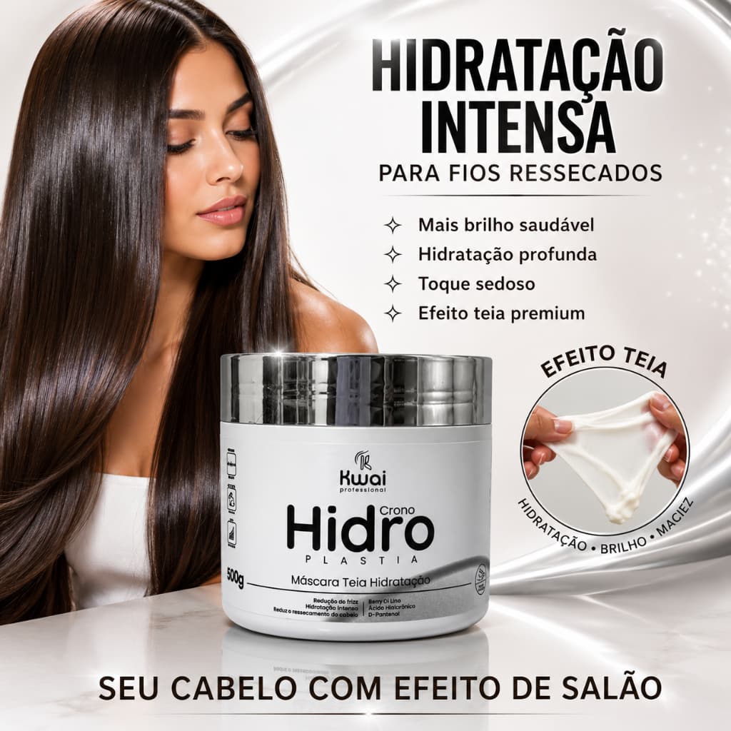Máscara Capilar Hidroplastia Kwai 500g Efeito Teia Hidratação Profunda Maciez Brilho e Alinhamento Capilar
