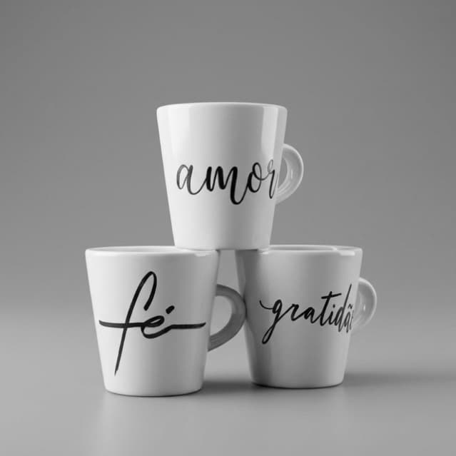 Kit Caneca Fé Porcelana 120ml Xicara Chá Frases Personalizadas Presente Religioso Cristão Evangélico