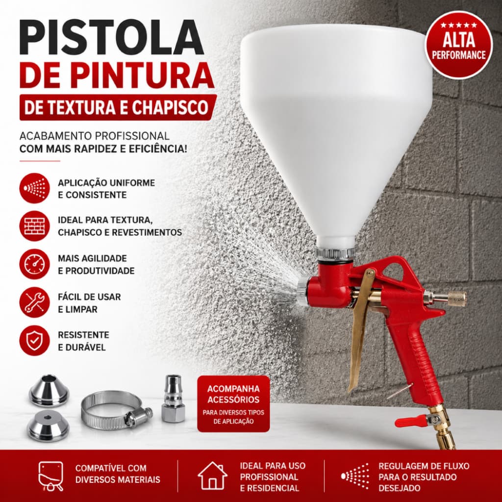Pistola de Pintura de Textura e Chapisco Projetada Avalon FR-301 + Bicos Caneca 4,5L Pintar Parede Pulverizador de Tinta