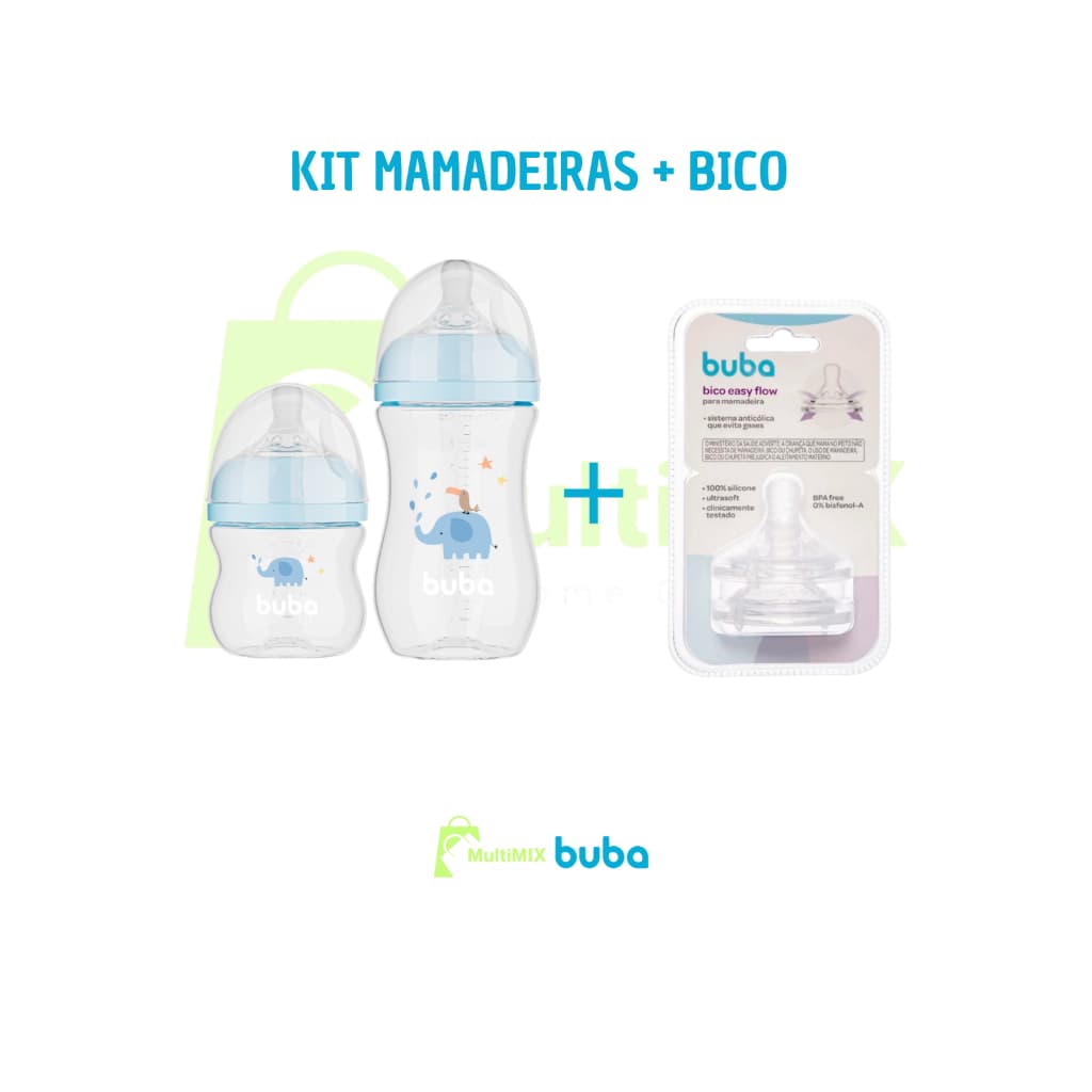 KIT MAMADEIRA BUBA (120 E 270ML)+BRINDE 2 BICOS MAMADEIRA BUBA TAM 3 ORIGINAL EASY FLOW AVENT PETALA