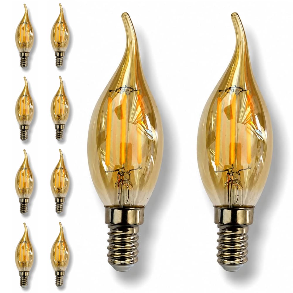 Kit 12x Lâmpada Filamento LED C35 Vela Chama E14 4W 2400K Bivolt