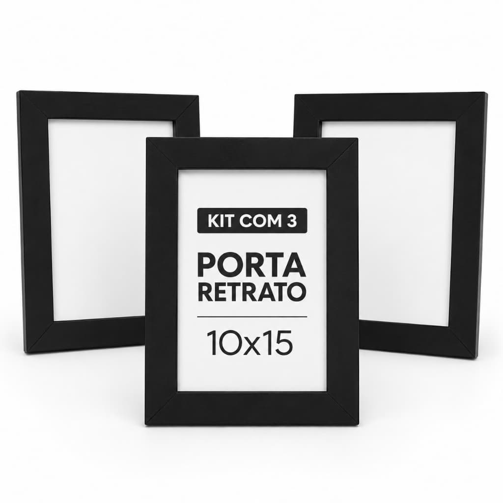 Kit 3 Porta Retratos Com Molduras 10x15cm Frente em Vidro e Fundo com Suporte Para Fotos Sala Quarto Casamentos