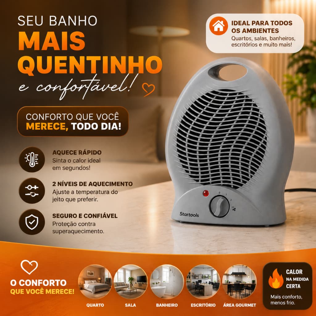 Aquecedor Estufa Eletrico Potente 2000W 220V Cinza Portatil Seguro Eficiente