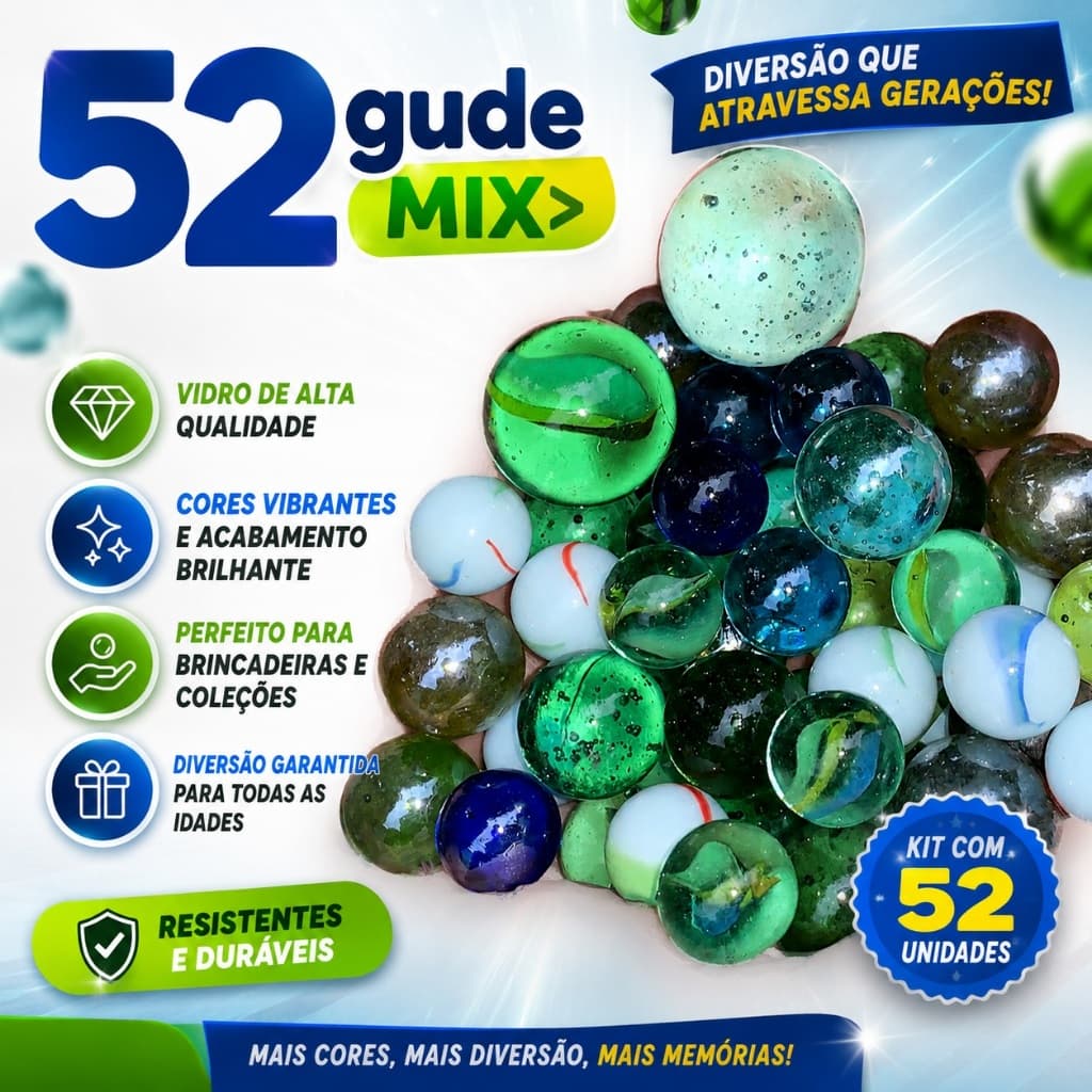 Kit 52 Gude Mix Colorido Bola Bolinha Bolica fubeca Peteca Birosca Vidro Retrô Escalda pés Aquário Decoração