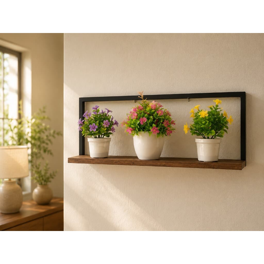 Nicho Retangular Decoração Sala, Banheiro, Quarto e Cozinha em metal e 1 prateleiras pinus de 57cm