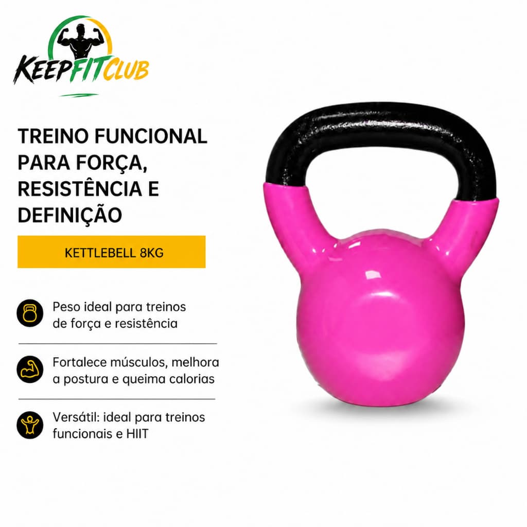Kettlebell 8kg Rosa Treino Funcional HIIT Academia Fitness