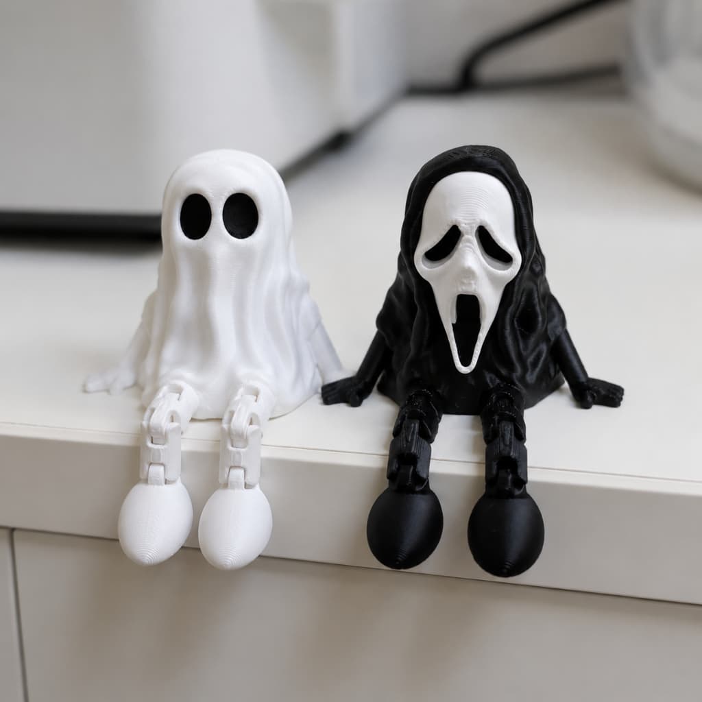 Ghost Face e Fantasminha Pânico Articulado Preto ou Branco para Decoração Setup Geek Gamer