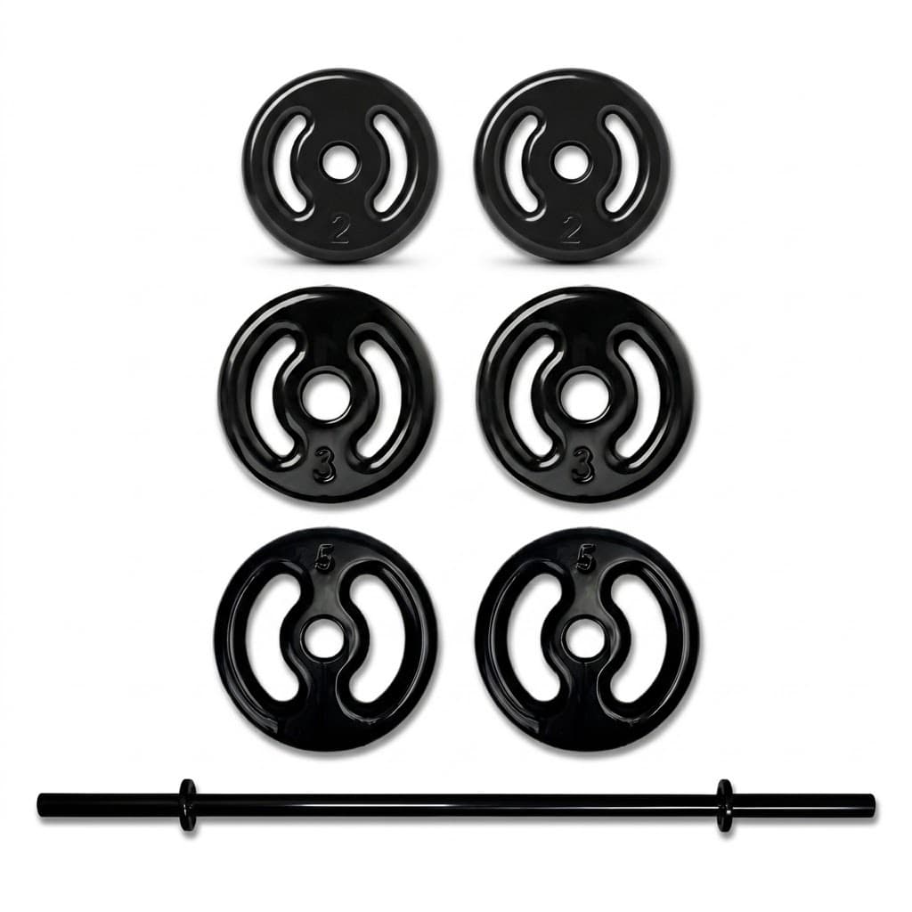 Kit Barra de Academia Com 2 Anilhas 2kg 2 Anilhas 3kg e 2 Anilhas 5kg Fitness Treino Crossfit Casa Gym