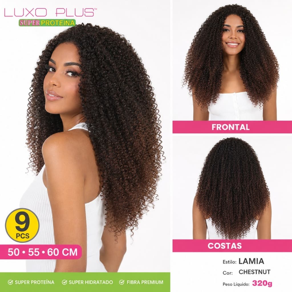 Fibra Super Proteina Cabelo Cacheado Lamia Luxo Plus Modern Girl 320g 55-60cm