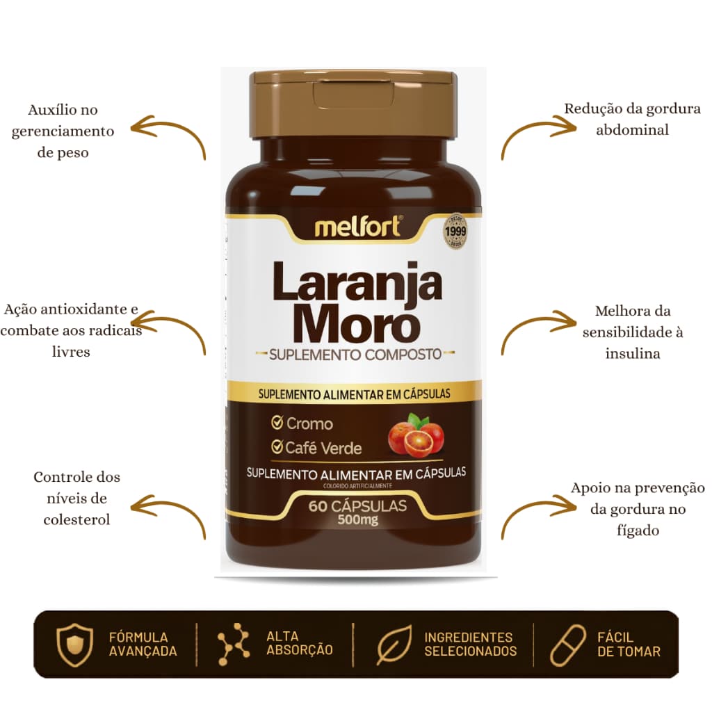 Laranja Moro Cromo Café Verde 600 mg Puro Original Sem Gluten