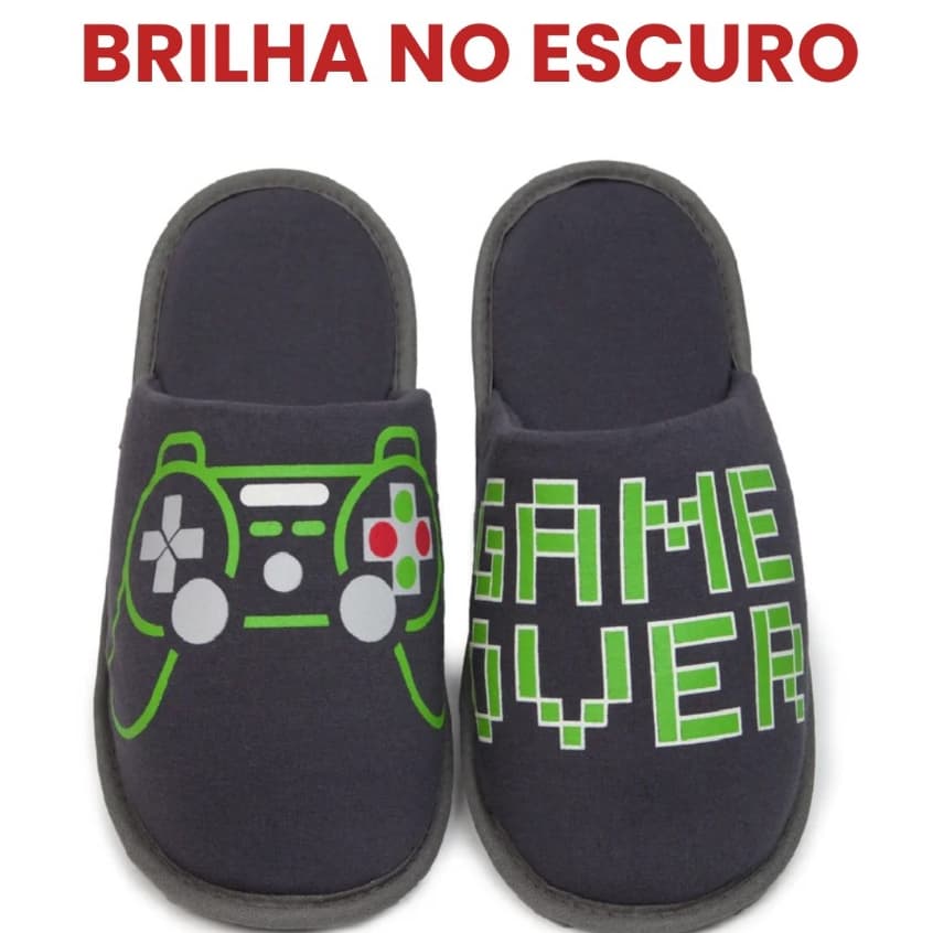 Pantufa Masculina Game Over Chinelo de Quarto Gamer Solado de Borracha EVA