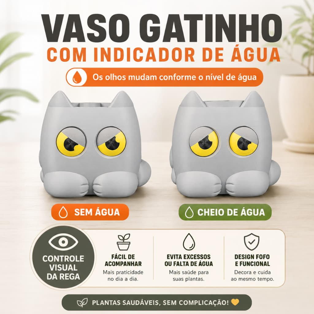 Vaso De Planta Gatinho Com Indicador De Água Autoirrigável Decorativo Para Suculentas Flores Mesa
