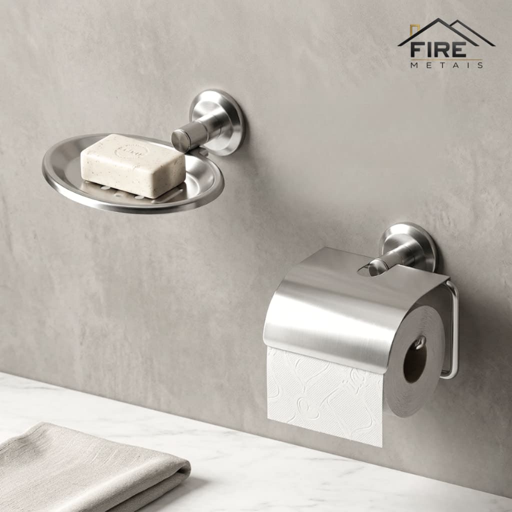 Kit para Banheiro Basico 2 Peças Inox Saboneteira e Papeleira/ Porta Papel Higienico Inox