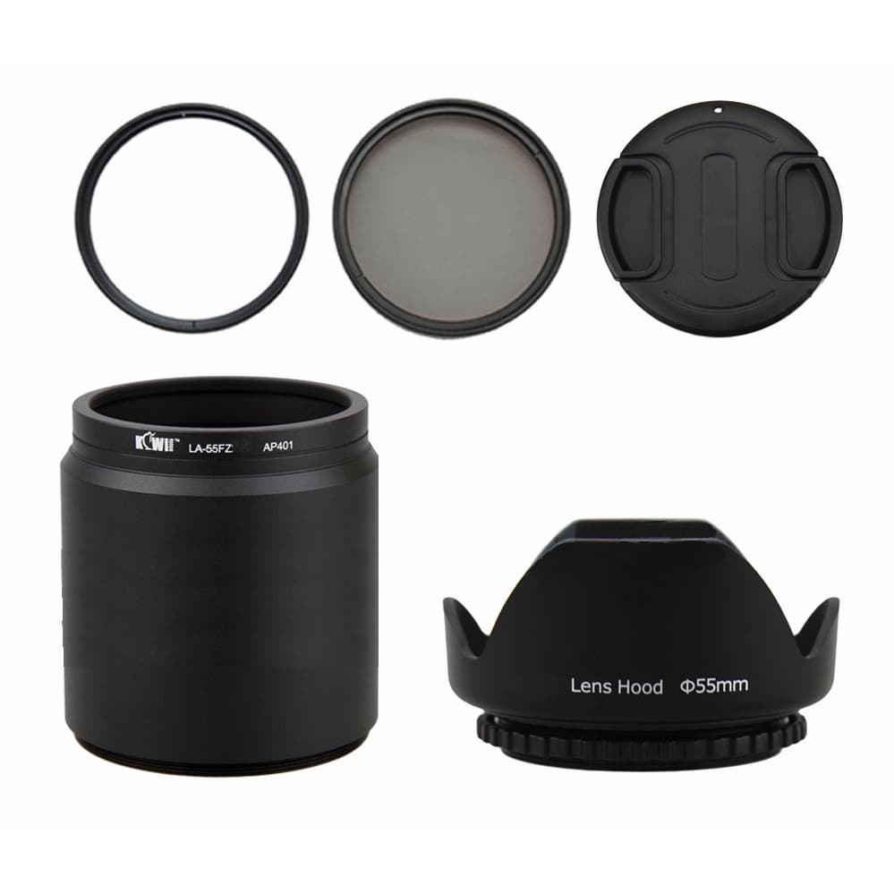 Kit Tubo Adaptador + cpl + uv + tampa + parasol pra Panasonic Fz70