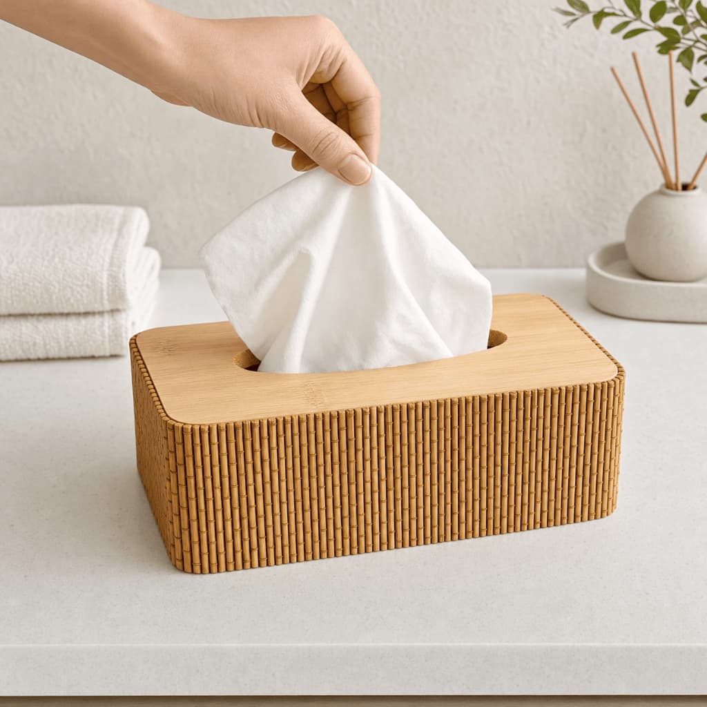 Porta Lenços Papel Umedecido Bambu Caixa Organizadora Papel Toalha