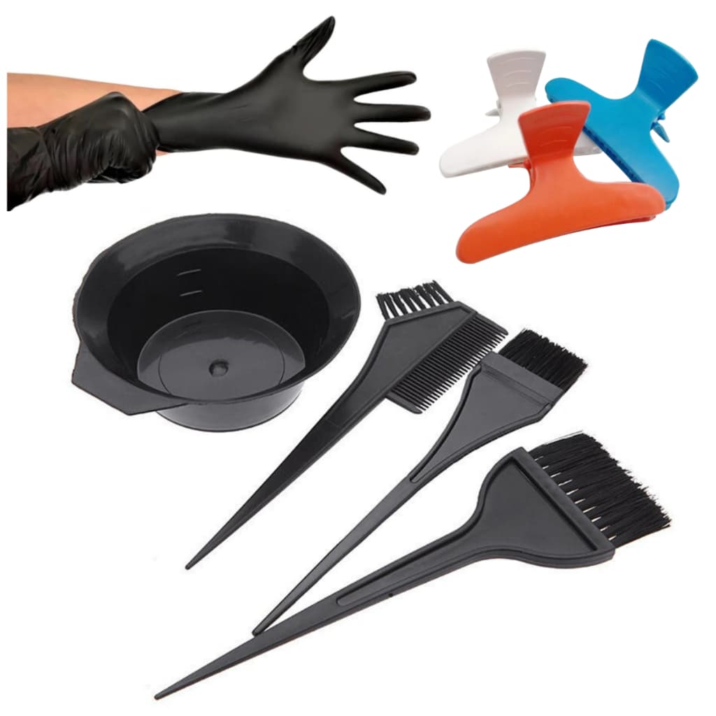 Kit Pintura Cabelo Pincel Pote Pintar Coloração 02 Pincéis 1 Pente Tigela 3 Piranhas Tinta Cabelo Cor Preta Profissional