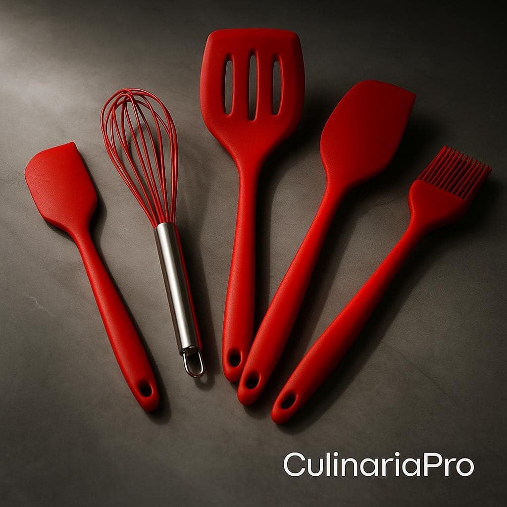 Kit Utensílios De Silicone 5 Peças Espátula Pincel Cozinha Não Risca