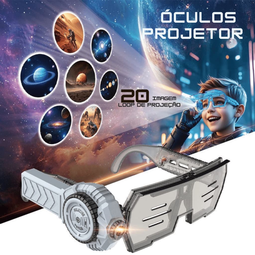 Óculos Projetor Infantil Dinossauro Espaço e Capivara Com 20 Imagens LED Educativo