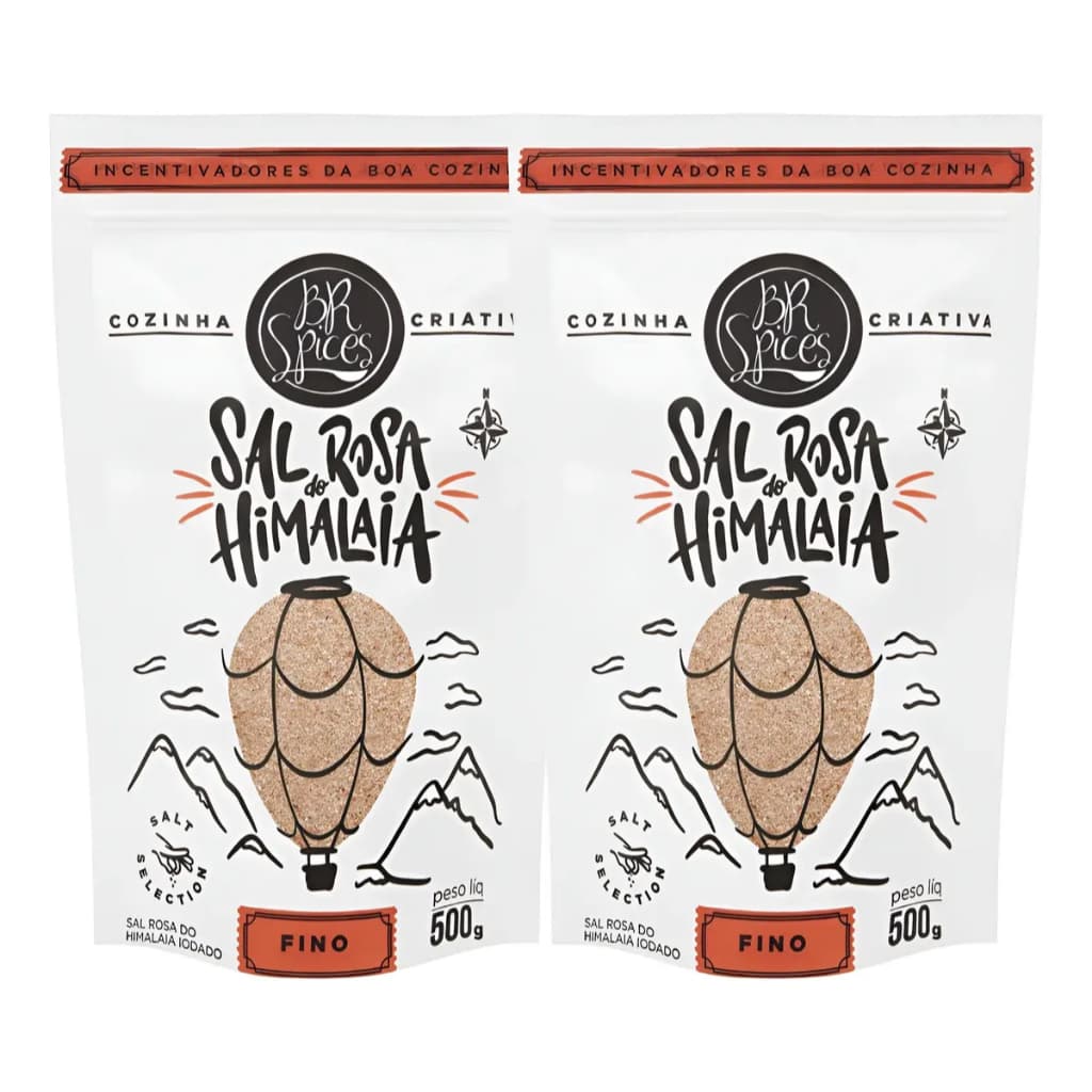Kit 2 Sal Rosa do Himalaia Fino 500g BR Spices Natural