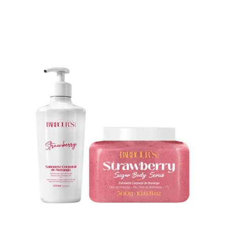Kit Strawberry Cuidados Corporais – Sabonete Corporal de Morango 400ml + Esfoliante Sugar Body Scrub 400g