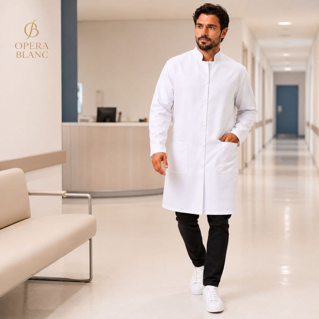 Jaleco Masculino Gola Padre Botão em Gabardine Qualidade Premium Profissional / Estudante e Trabalho