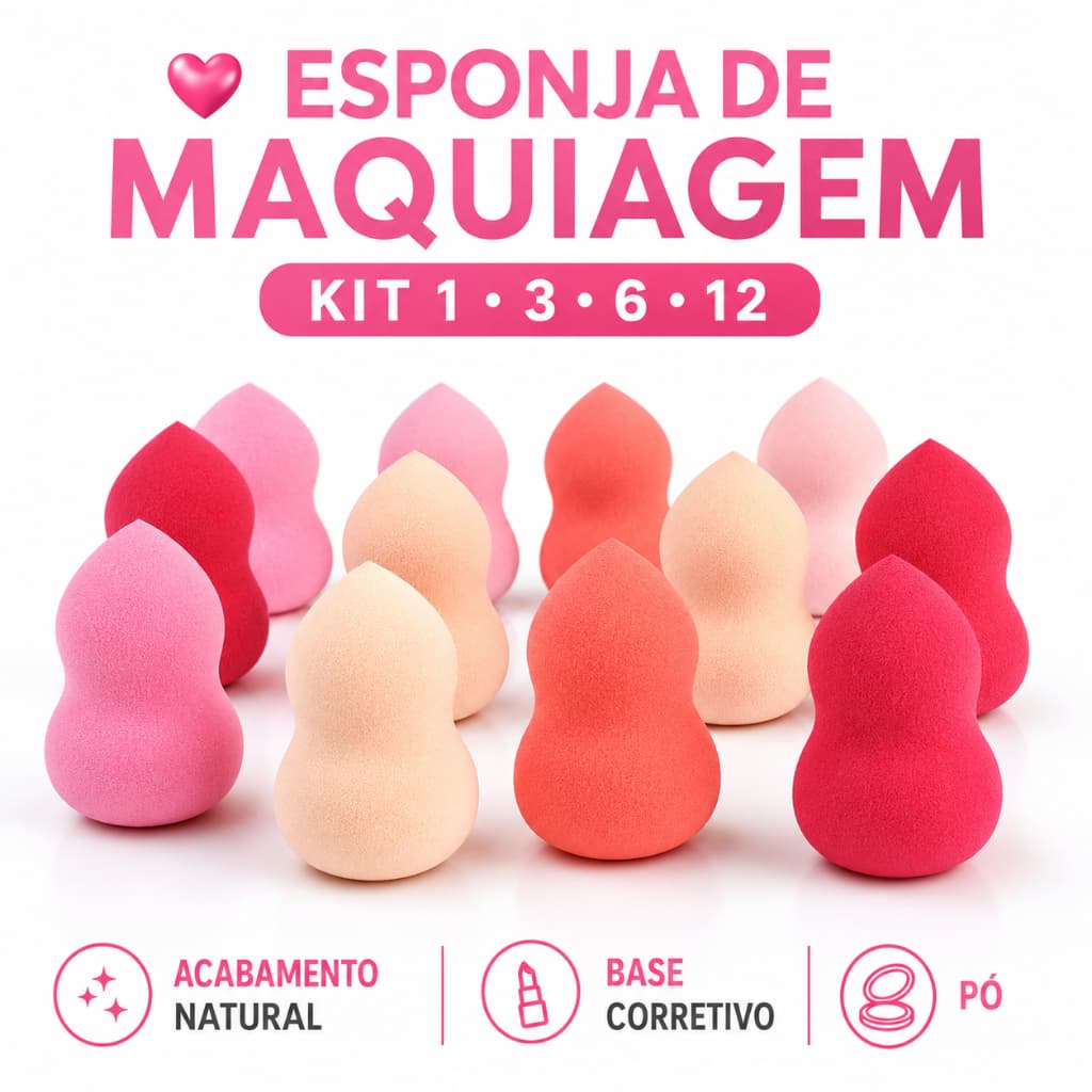 Kit 12 Esponjas de Maquiagem Anatômicas com Caixa para Base Corretivo e Pó Facial