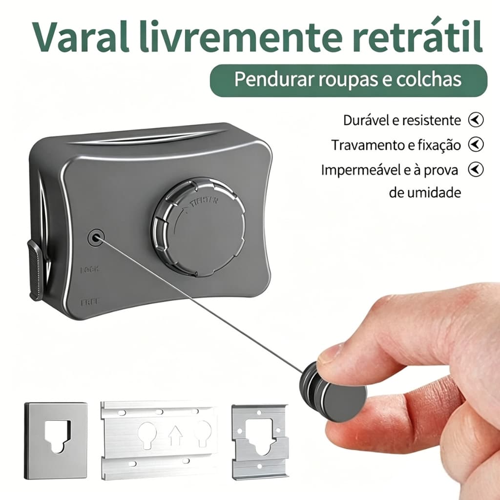 Varal de Parede Retrátil Duplo Linha de Aço Lavanderia Resistente e Durável