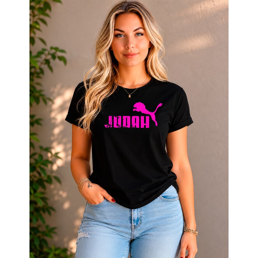 Camiseta Feminina Leão de Judah Moda Evangélica Gospel Casual Confortável 100% Algodão