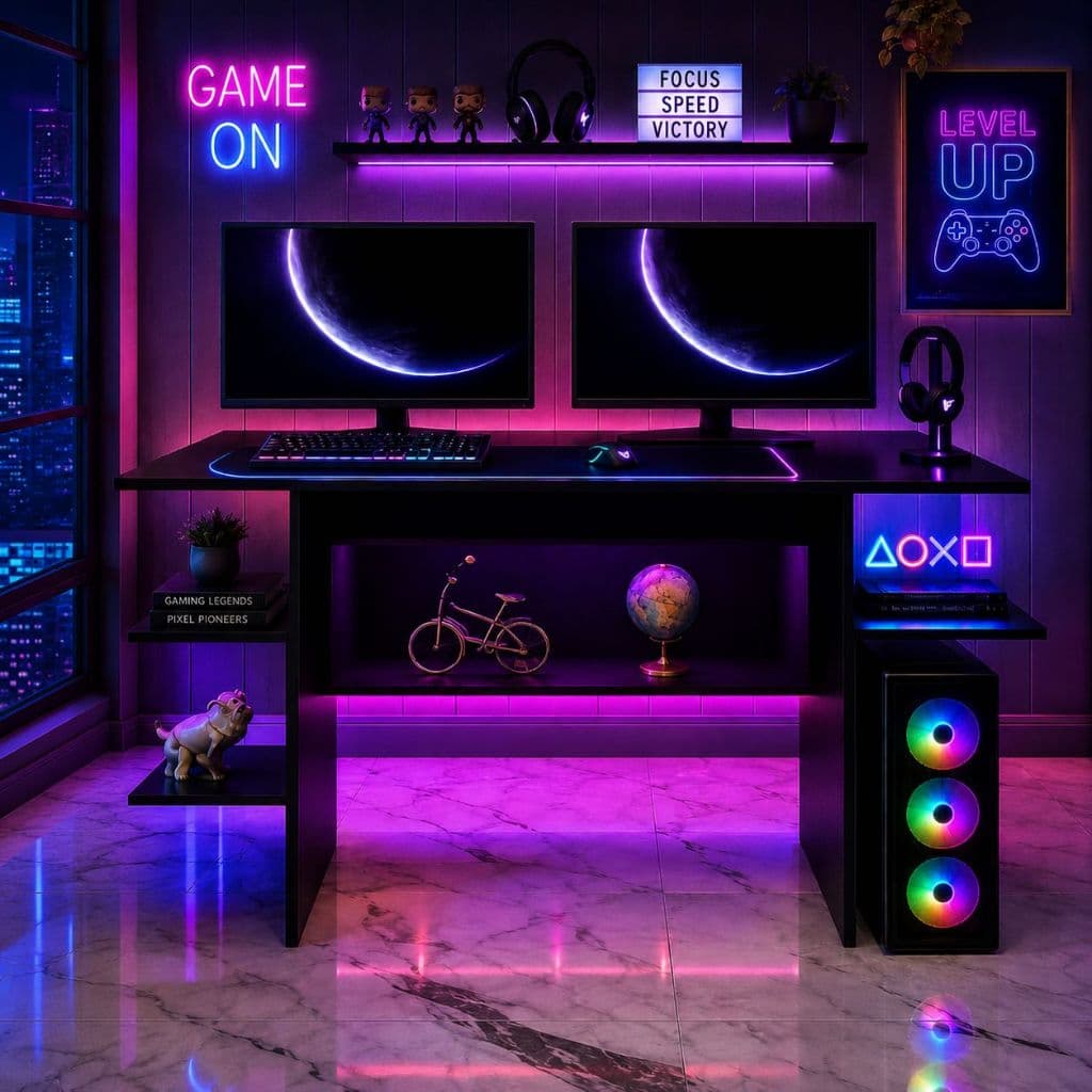 QUEIMA DE ESTOQUE - Mesa Gamer Escrivaninha Multiuso p/ Notebook e Quarto - Cor Preto