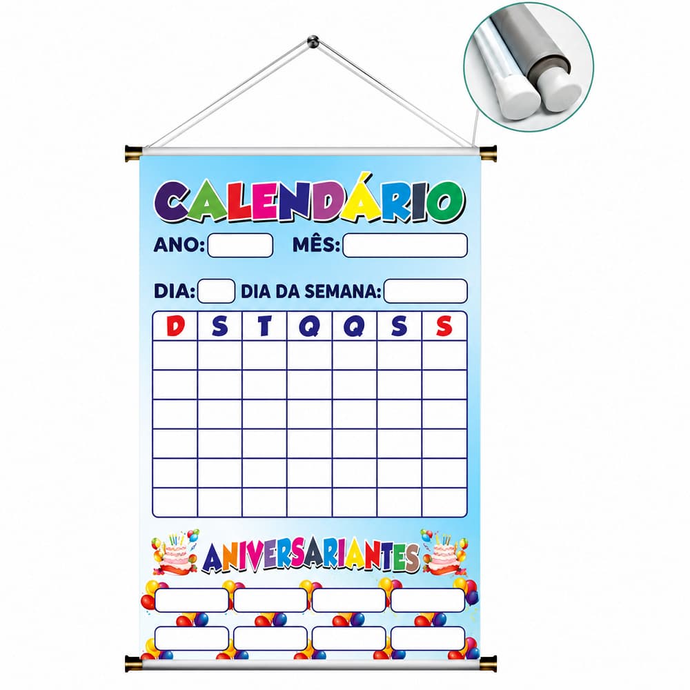 Banner em Lona Pedagógico Escolar Calendário Aniversariantes 60x80cm