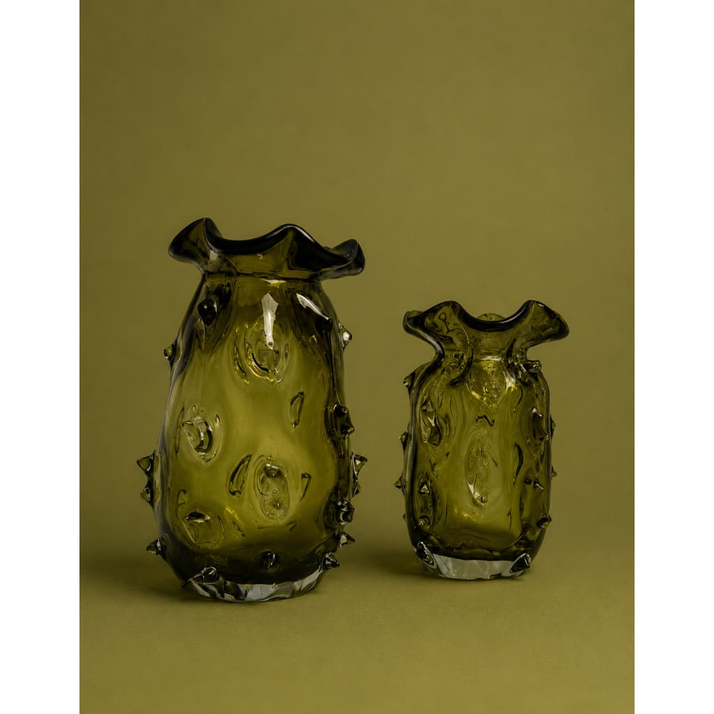 Kit 2x Vasos Muranos Trouxinhas Sala Verde Esmeralda, Casa E Decor 15x23cm e 12x20cm